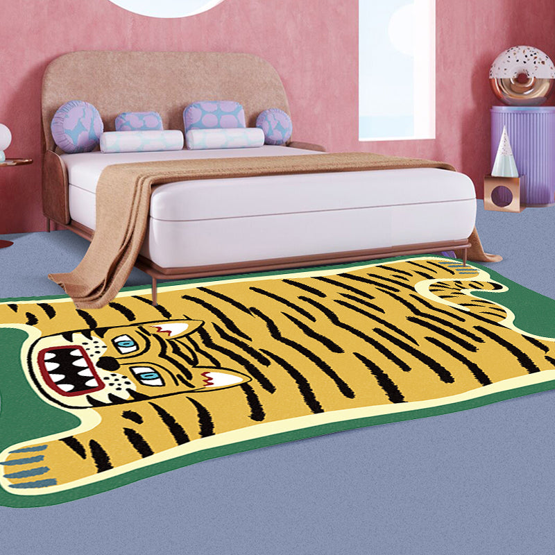 BowLift | Yellow and Brown Irregular Rug Children's Room Animal Tiger Leopard Lion Pattern Rug Polyester Stain Resistant Carpet
