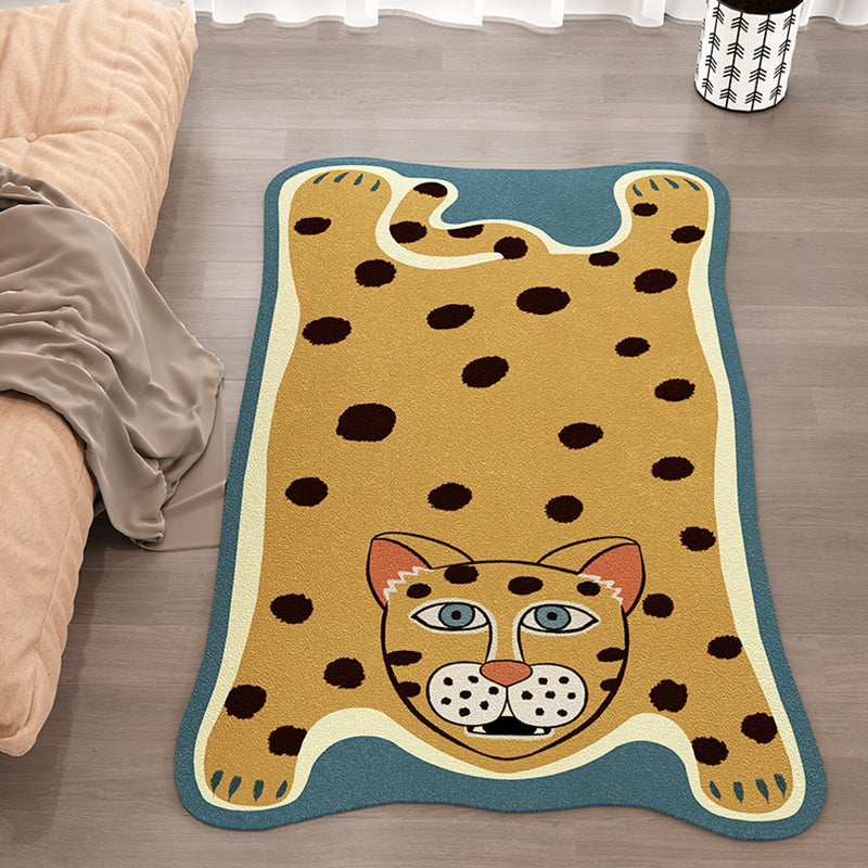 BowLift | Yellow and Brown Irregular Rug Children's Room Animal Tiger Leopard Lion Pattern Rug Polyester Stain Resistant Carpet