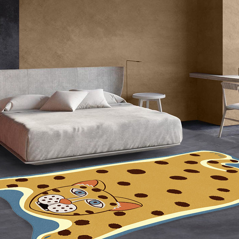 BowLift | Yellow and Brown Irregular Rug Children's Room Animal Tiger Leopard Lion Pattern Rug Polyester Stain Resistant Carpet