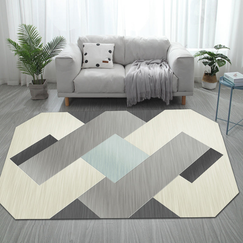 BowLift | Casual Bedroom Irregular Rug in Gray and Ivory Color Block Print Rug Polyester Washable Area Rug