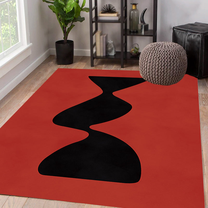 BowLift | Black and Red Abstract Area Rug Polyester Modern Rug Washable Pet Friendly Carpet for Living Room
