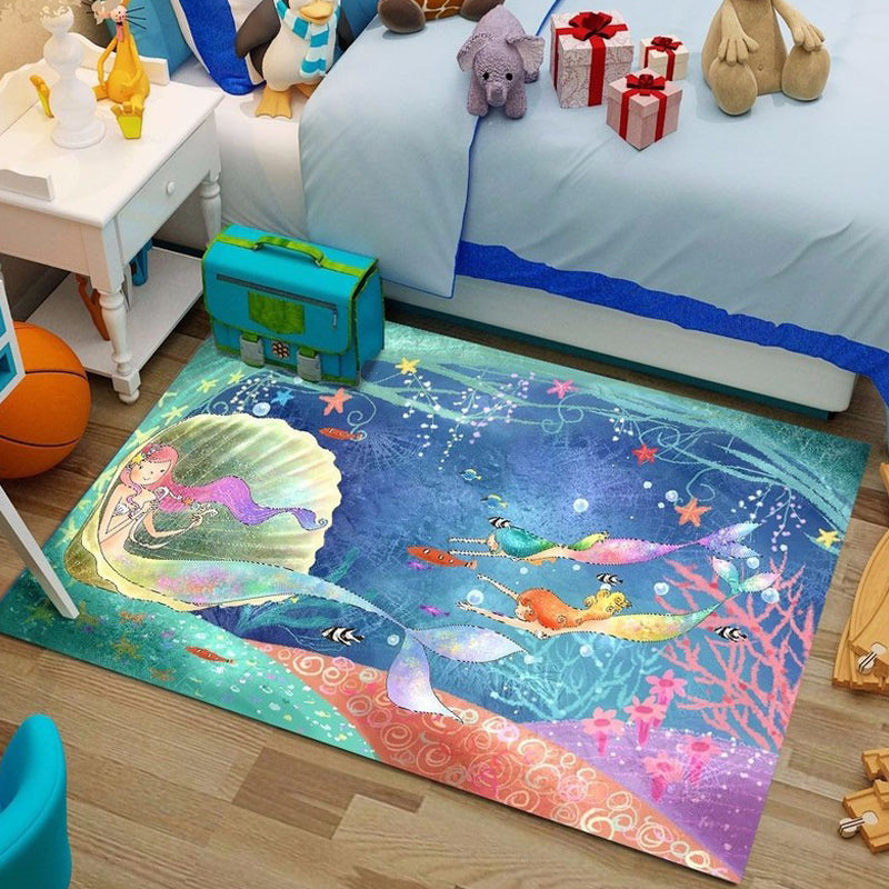BowLift | Beautiful Cartoon Character Pattern Rug Pink and Green Kids Rug Polyester Pet Friendly Washable Non-Slip Back Area Rug for the Children's Room