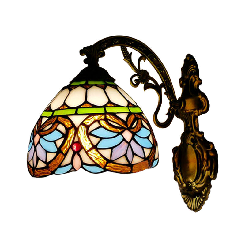 BowLift | 1 Light Ball Lamp Victorian Faceted Glass Up/Down Wall Lighting with Curved Arm in Brass