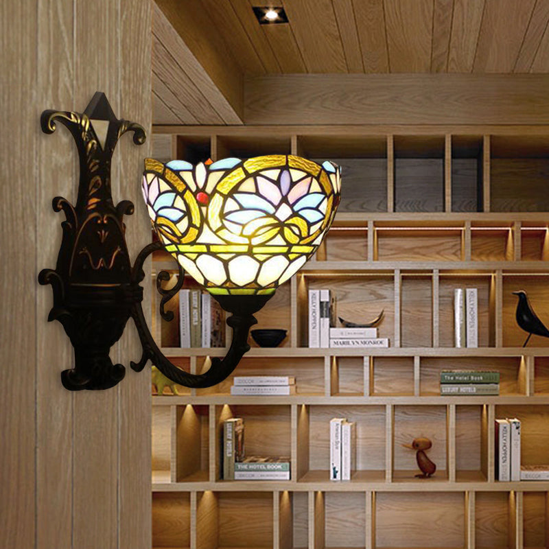 BowLift | 1 Light Ball Lamp Victorian Faceted Glass Up/Down Wall Lighting with Curved Arm in Brass