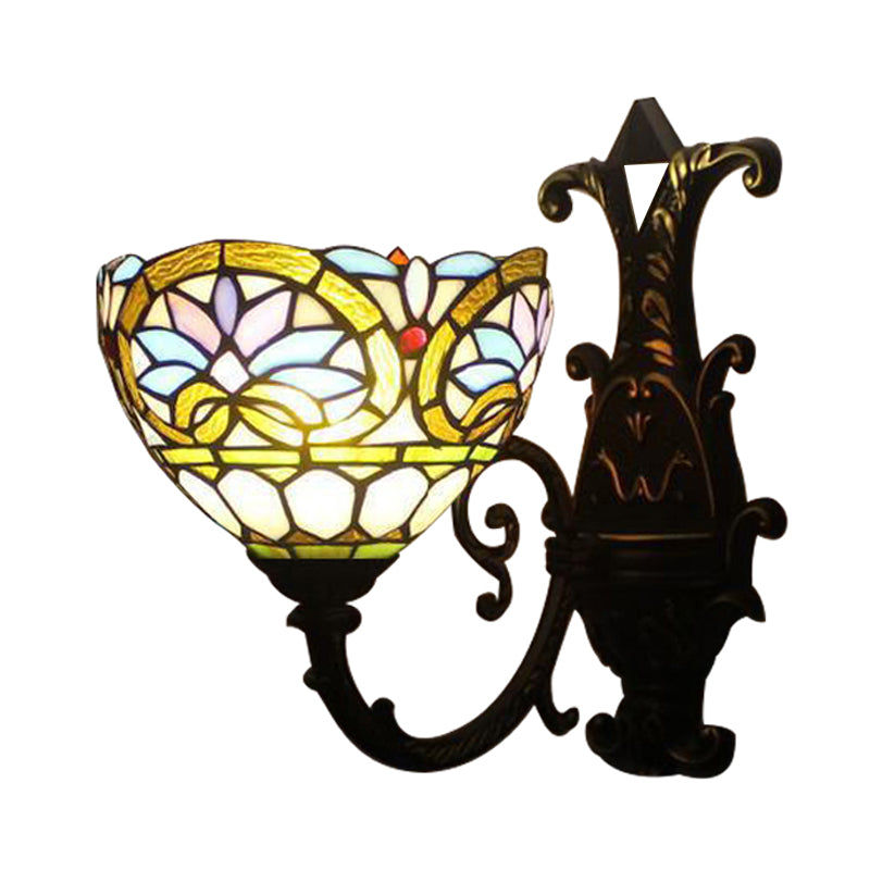 BowLift | 1 Light Ball Lamp Victorian Faceted Glass Up/Down Wall Lighting with Curved Arm in Brass
