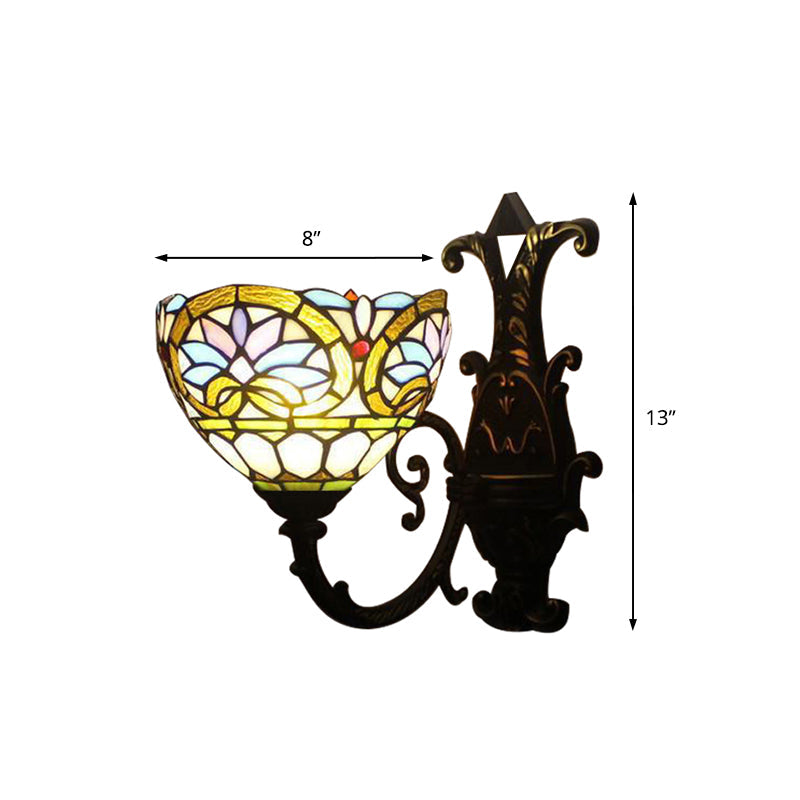 BowLift | 1 Light Ball Lamp Victorian Faceted Glass Up/Down Wall Lighting with Curved Arm in Brass