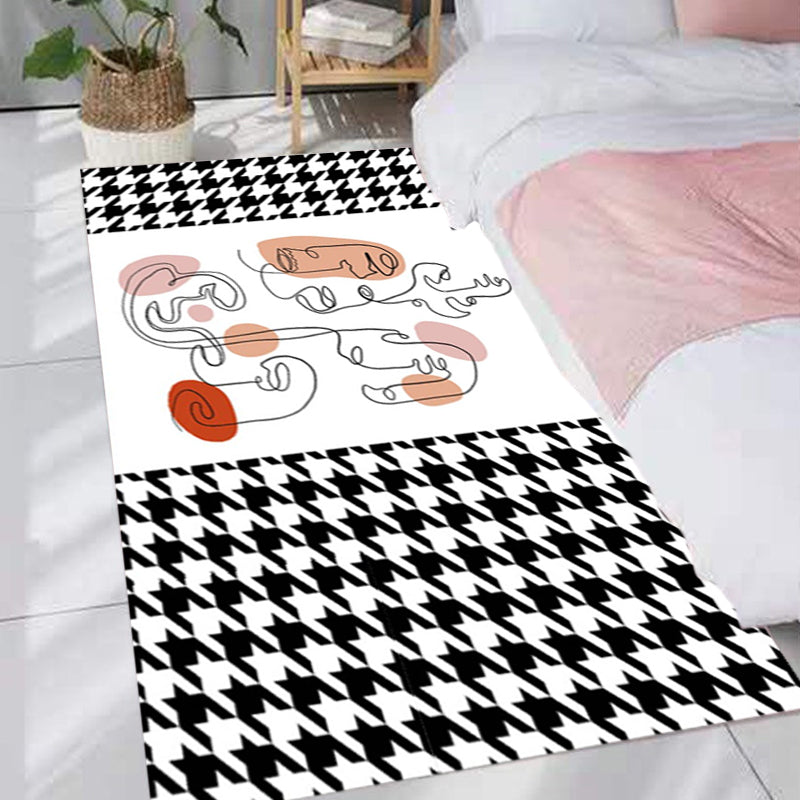 BowLift | Pink Houndstooth Pattern Carpet Polyester Modernist Carpet Pet-Friendly Non-Slip Back Carpet for Living Room