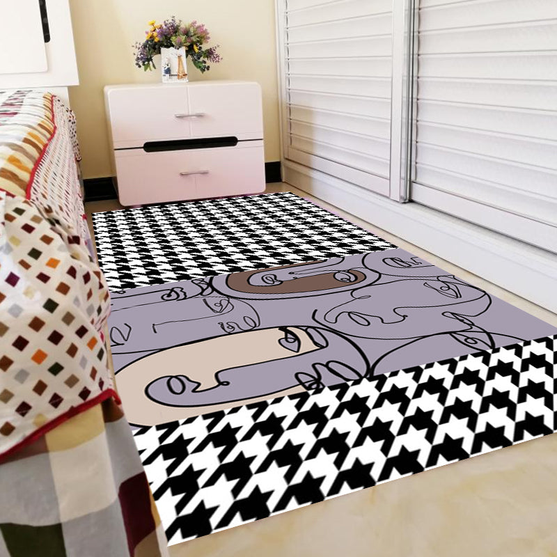 BowLift | Pink Houndstooth Pattern Carpet Polyester Modernist Carpet Pet-Friendly Non-Slip Back Carpet for Living Room