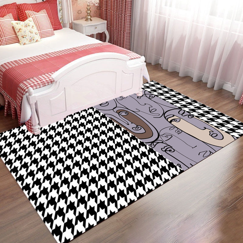 BowLift | Pink Houndstooth Pattern Carpet Polyester Modernist Carpet Pet-Friendly Non-Slip Back Carpet for Living Room