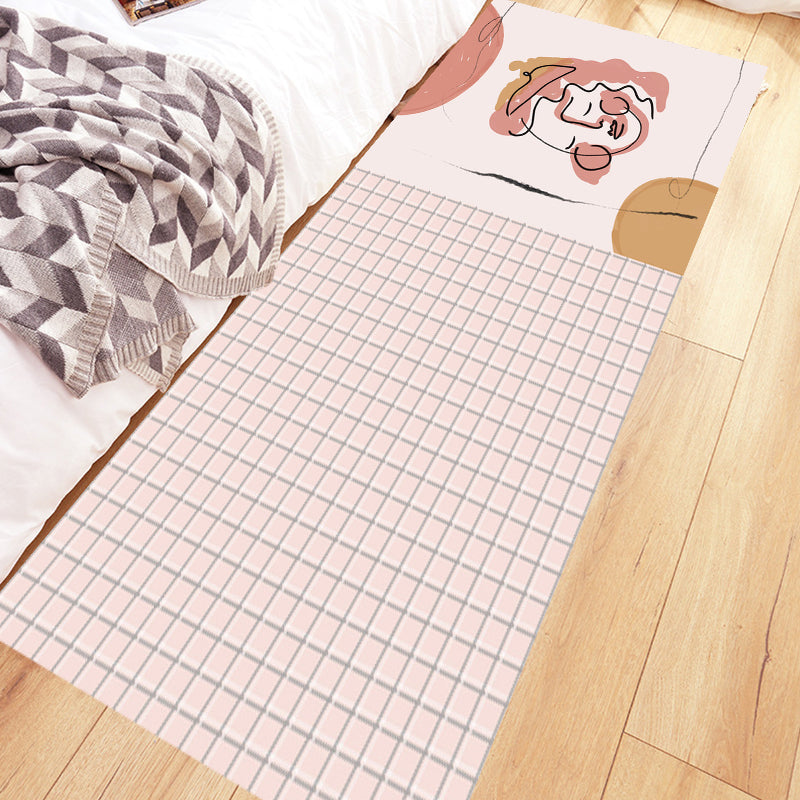 BowLift | Pink Houndstooth Pattern Carpet Polyester Modernist Carpet Pet-Friendly Non-Slip Back Carpet for Living Room