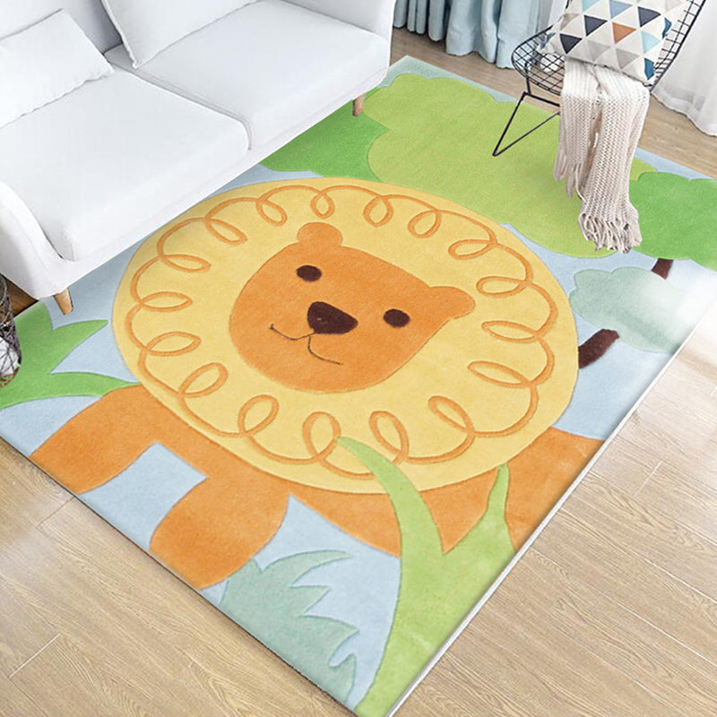 BowLift | Children's Animal Pattern Rug Green Multicolor Polyester Rug Washable Pet-Friendly Non-Slip Rug for the Children's Room