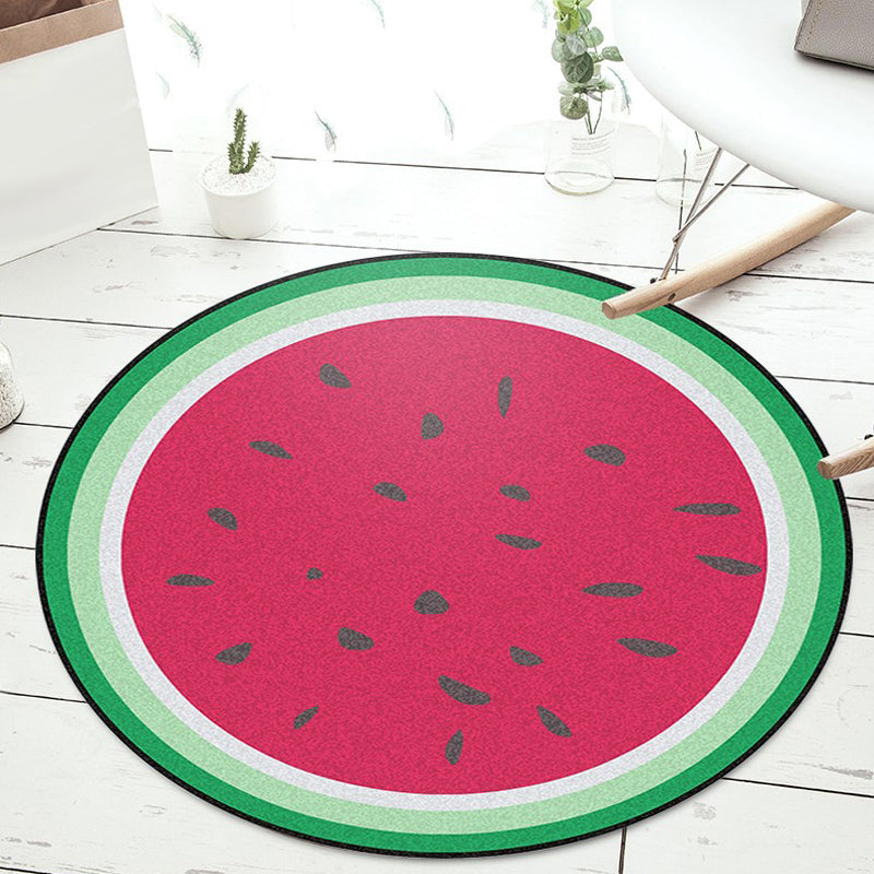 BowLift | Unique Watermelon Pattern Rug Red and Green Kids Rug Polyester Washable Pet Friendly Non-Slip Carpet for Children's Room