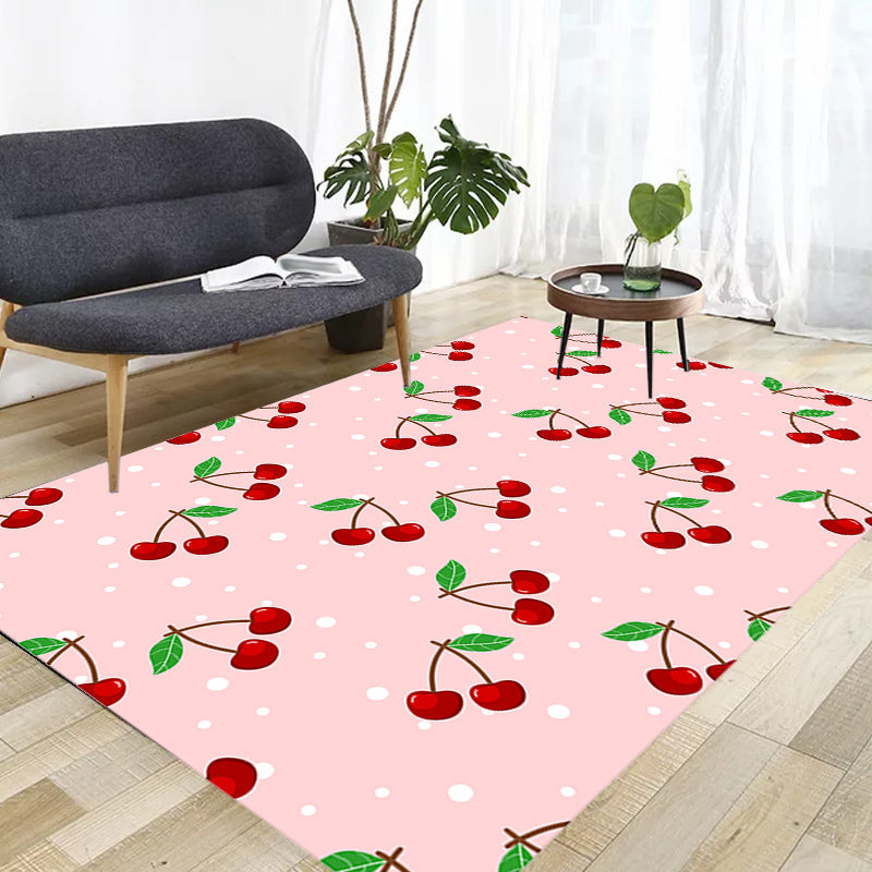 BowLift | Pink Children's Carpet Synthetic Cherry Pattern Carpet Pet Friendly Washable Non-Slip Back Carpet for Decoration
