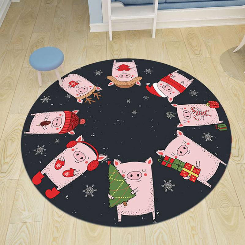 BowLift | pink and blue children's rug polyester cartoon animals pattern rug pet friendly washable non-slip back rug for decoration