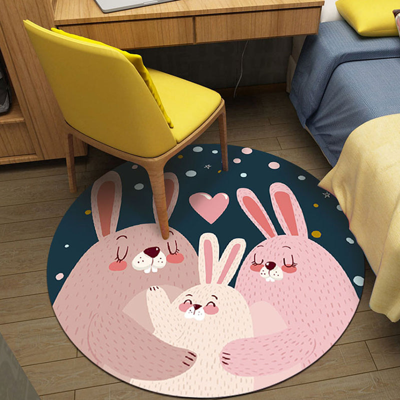 BowLift | Cute Cartoon Character Pattern Rug Pink Kids Rug Polyester Washable Pet Friendly Non-Slip Rug for the Nursery