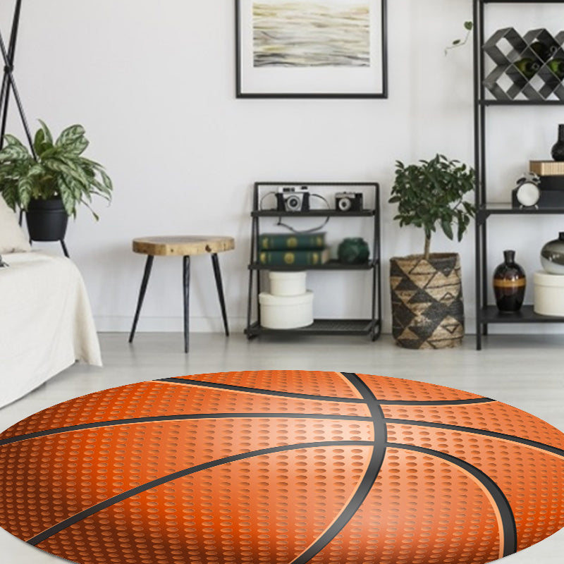 BowLift | Fancy Sports Pattern Rug Orange and White Children's Rug Polyester Washable Pet-Friendly Non-Slip Rug for the Children's Room