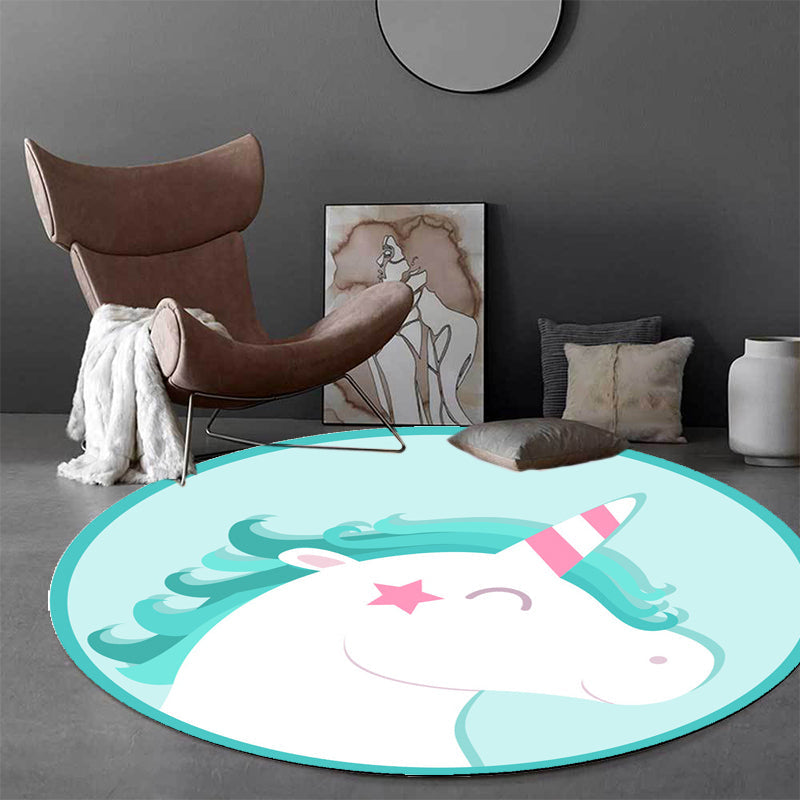 BowLift | pink and blue children's rug polyester cartoon animals pattern rug pet friendly washable non-slip back rug for decoration