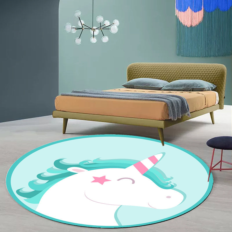 BowLift | pink and blue children's rug polyester cartoon animals pattern rug pet friendly washable non-slip back rug for decoration