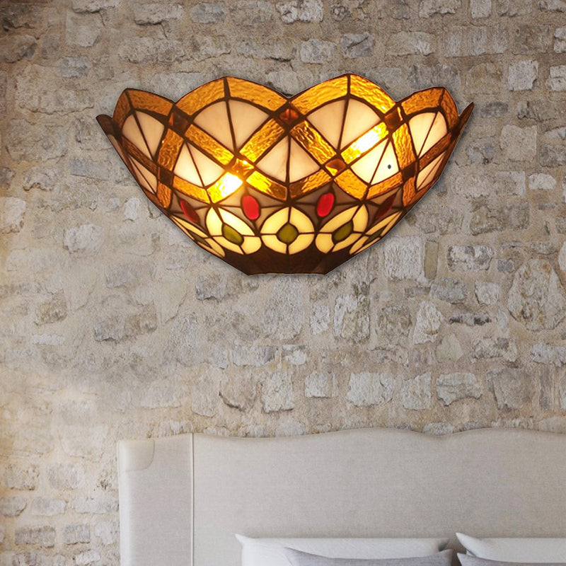 BowLift | Stained glass bowl wall lamp with peacock design 2 lights Victorian wall lamp
