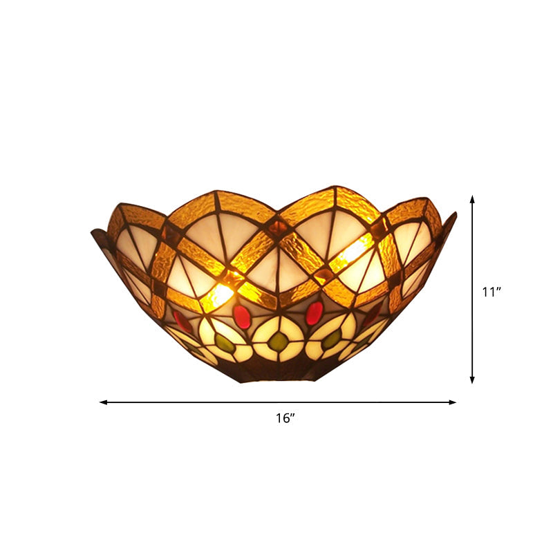 BowLift | Stained glass bowl wall lamp with peacock design 2 lights Victorian wall lamp