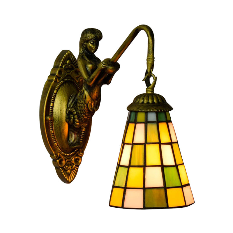 BowLift | 1 Main Element Wall Lamp Tiffany Grid Pattern Blue/Green Glass Wall Lamp for Hallway