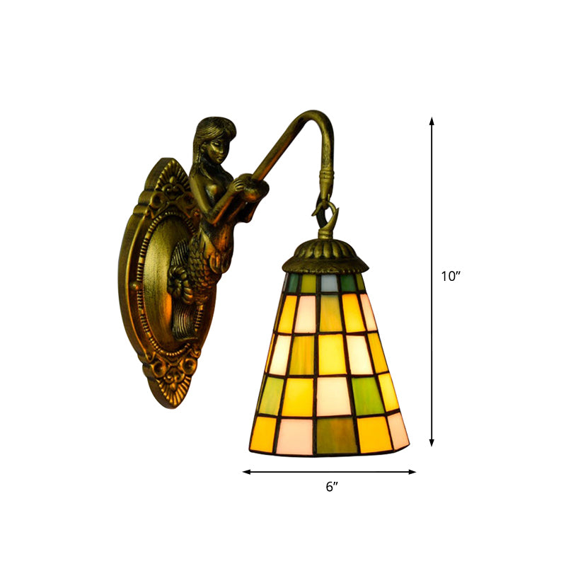 BowLift | 1 Main Element Wall Lamp Tiffany Grid Pattern Blue/Green Glass Wall Lamp for Hallway