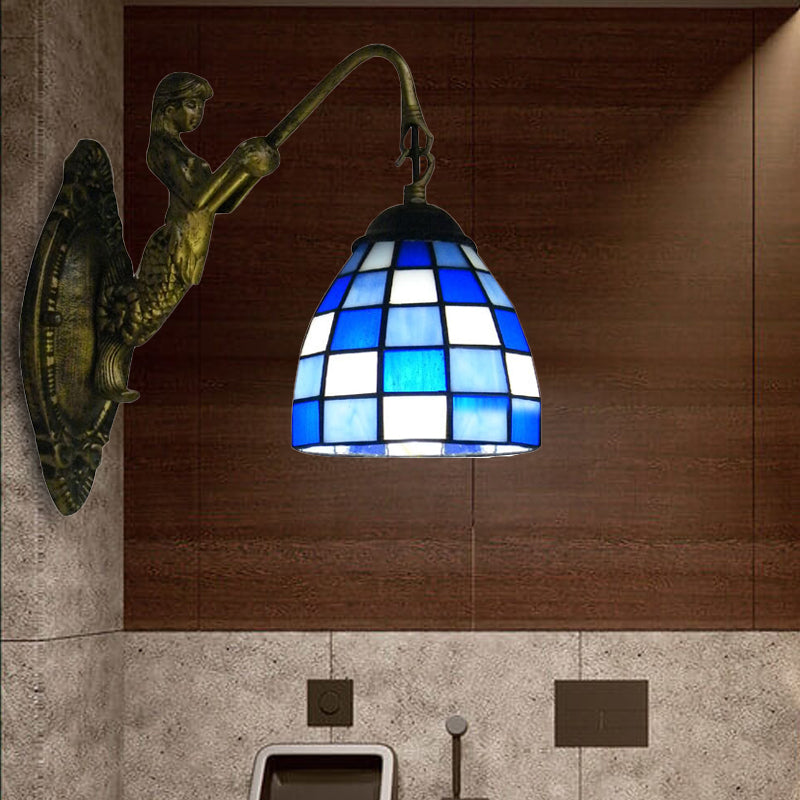 BowLift | 1 Main Element Wall Lamp Tiffany Grid Pattern Blue/Green Glass Wall Lamp for Hallway