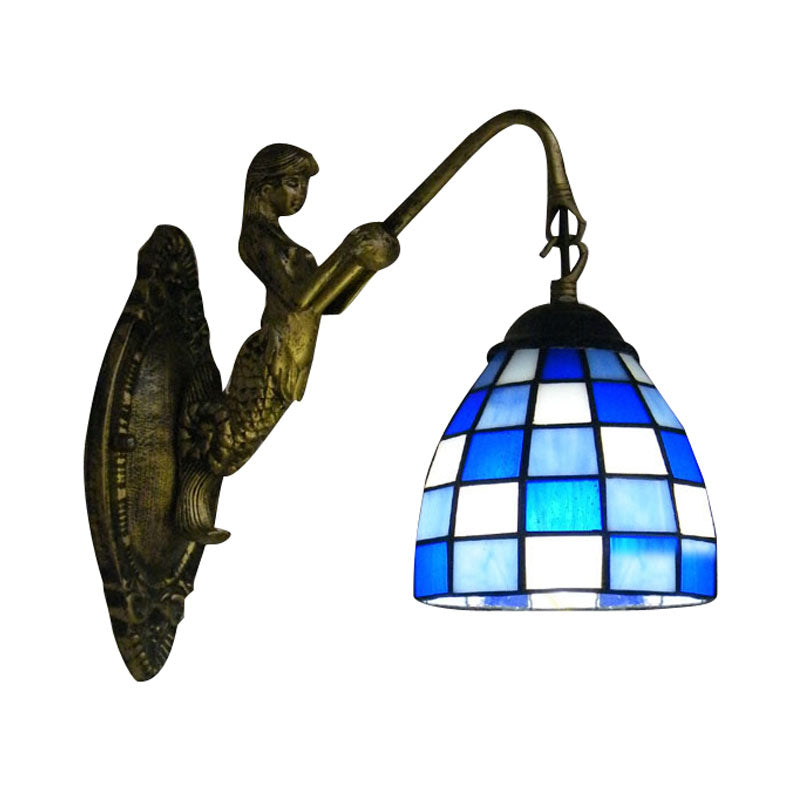 BowLift | 1 Main Element Wall Lamp Tiffany Grid Pattern Blue/Green Glass Wall Lamp for Hallway