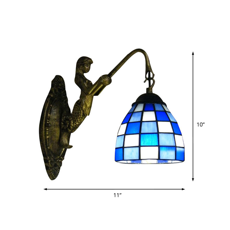 BowLift | 1 Main Element Wall Lamp Tiffany Grid Pattern Blue/Green Glass Wall Lamp for Hallway