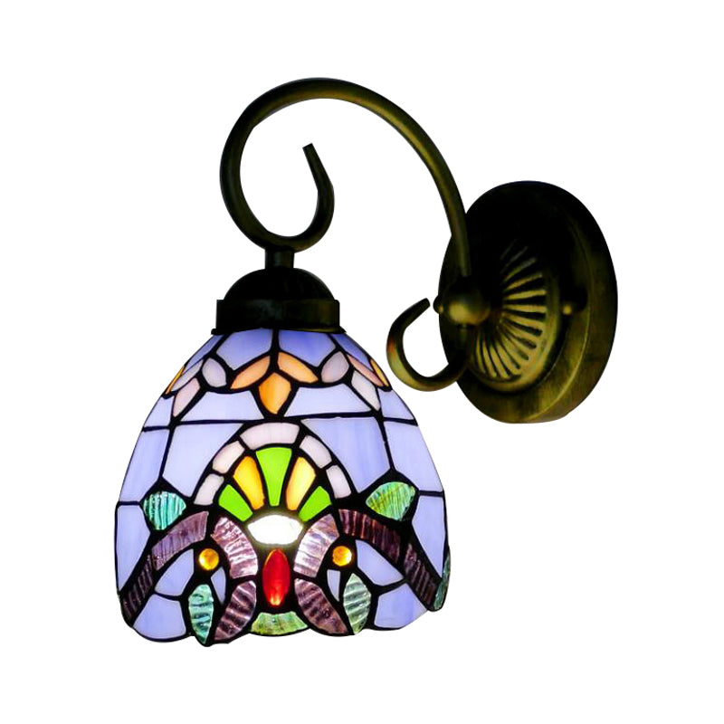 BowLift | Dome Wall Light with Blue / Brown Glass Shade Victorian Style 1 Light Mini Wall Lamp in Brass Finish