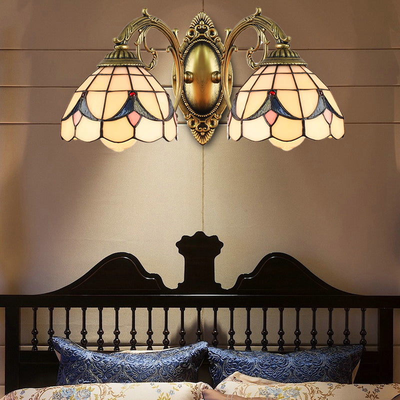 BowLift | 2 Lights Dome Wall Lamp with Magnolia White/Beige Glass Tiffany Wall Lamp for Living Room