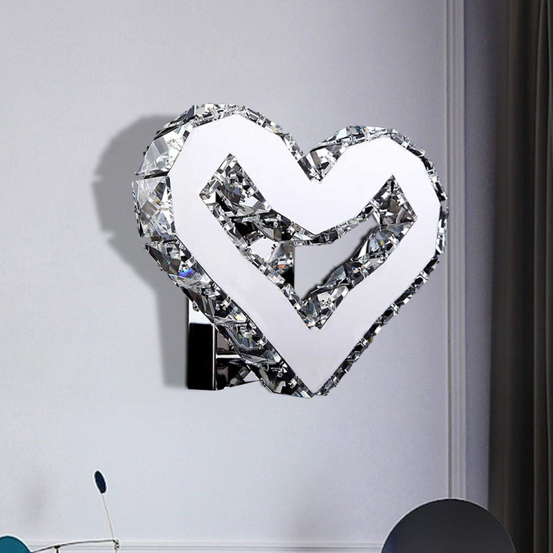BowLift | Stainless Steel LED Love Heart Wall Light Modernism Clear Crystal Wall Mounted Lamp in Warm/White Light