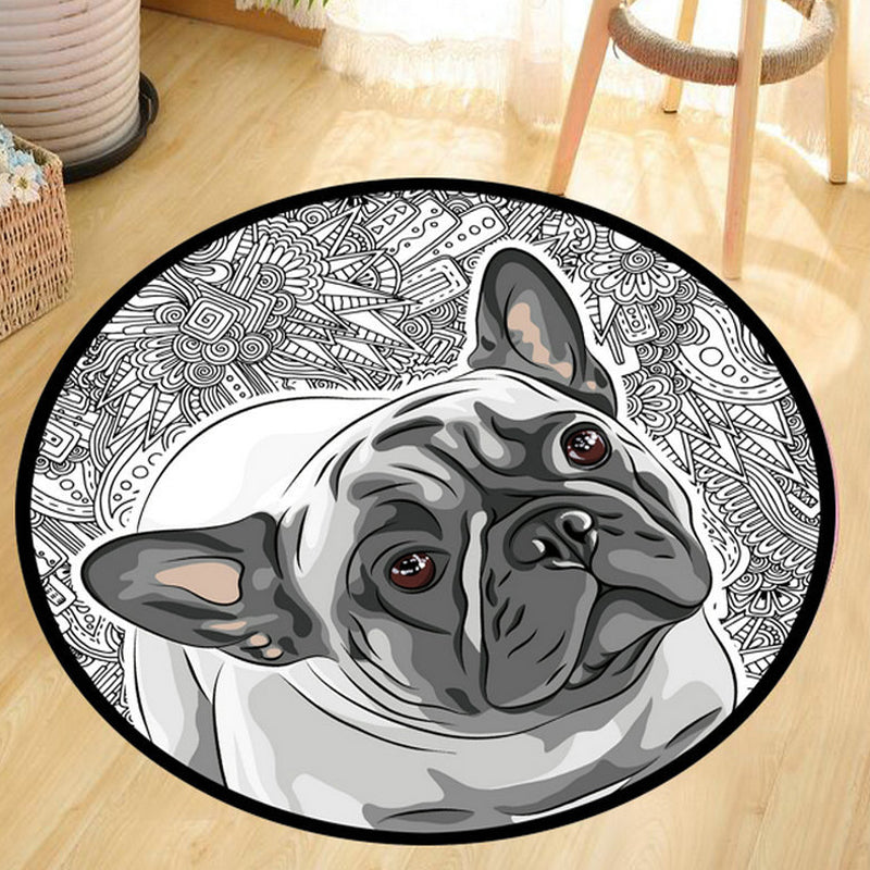 BowLift | Gray and Yellow Children's Carpet Polyester Dog and Cat Pattern Carpet Pet Friendly Washable Non-Slip Backing Carpet for Decoration