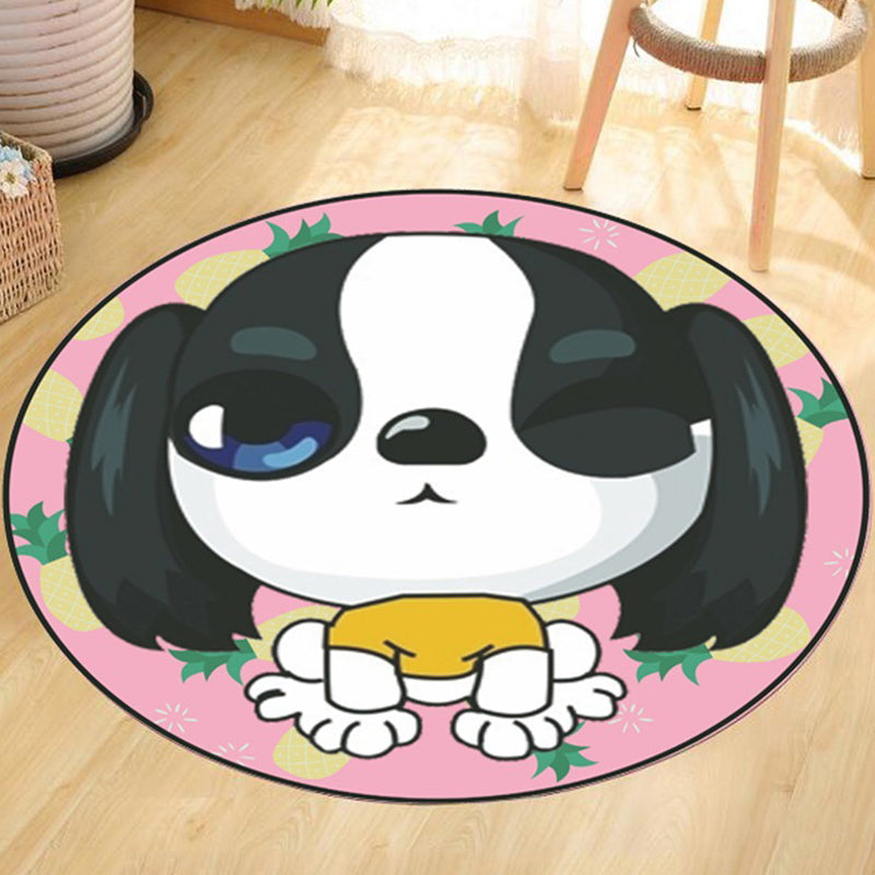 BowLift | Gray and Yellow Children's Carpet Polyester Dog and Cat Pattern Carpet Pet Friendly Washable Non-Slip Backing Carpet for Decoration