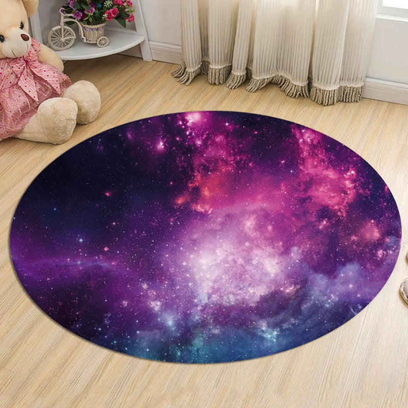 BowLift | Kids Galaxy Pattern Rug Blue and Purple Polyester Rug Washable Pet Friendly Non-Slip Rug for the Children's Room