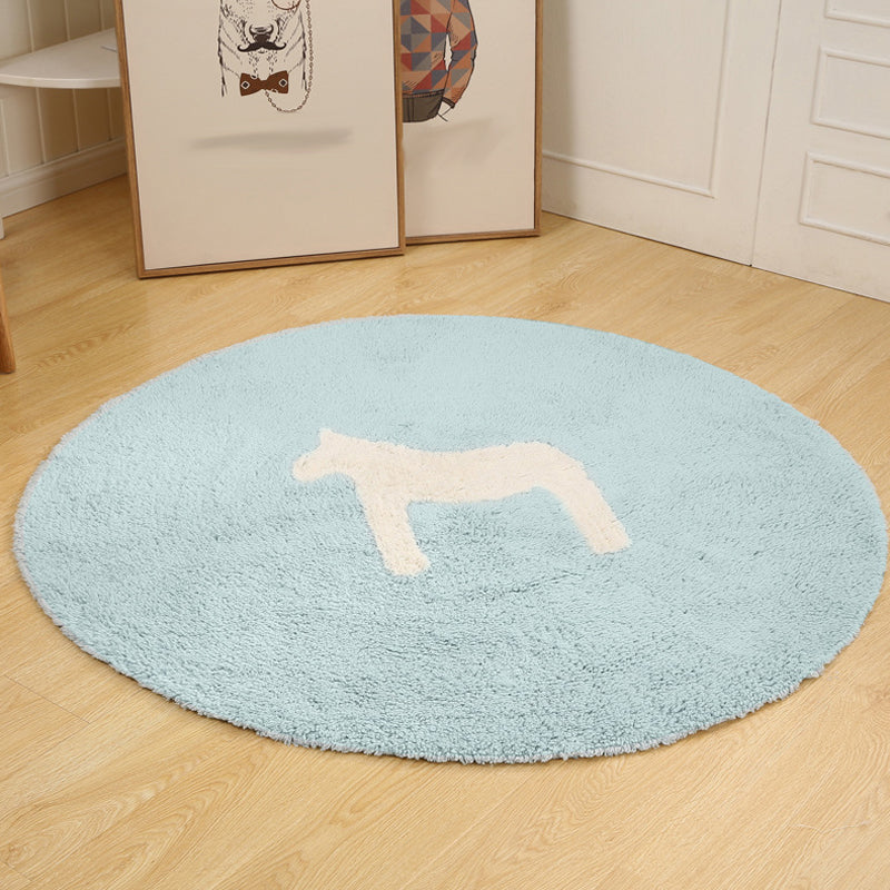 BowLift | Children's horse pattern rug Blue and Khaki Cotton rug Washable Pet-friendly Non-slip rug for the children's room