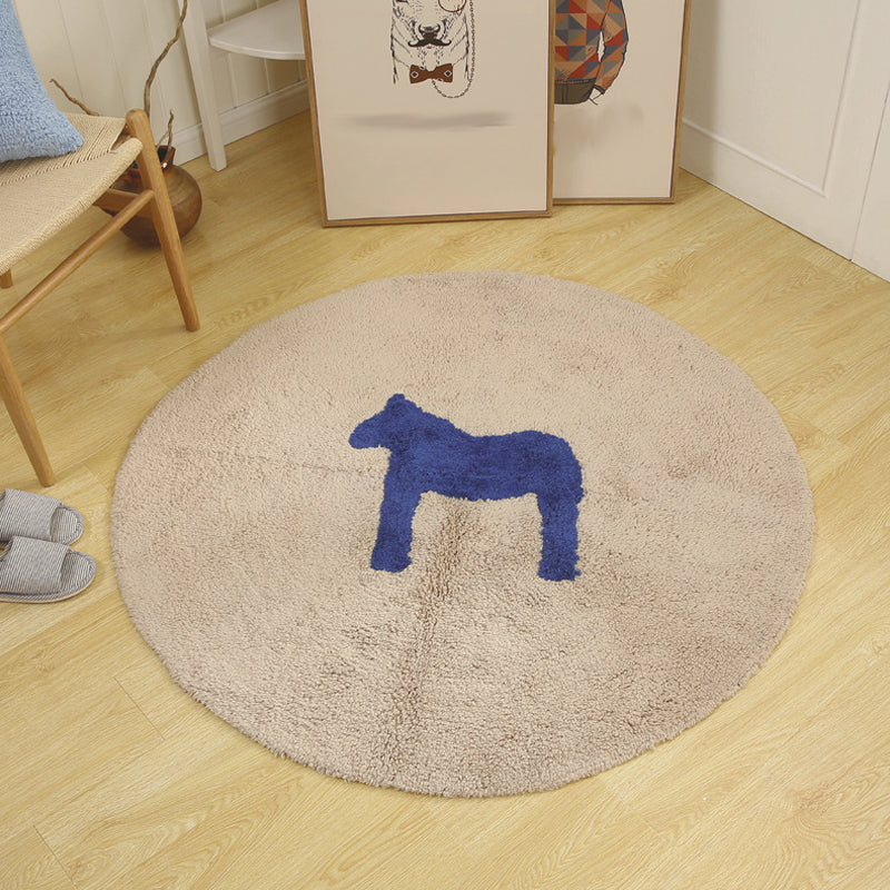 BowLift | Children's horse pattern rug Blue and Khaki Cotton rug Washable Pet-friendly Non-slip rug for the children's room