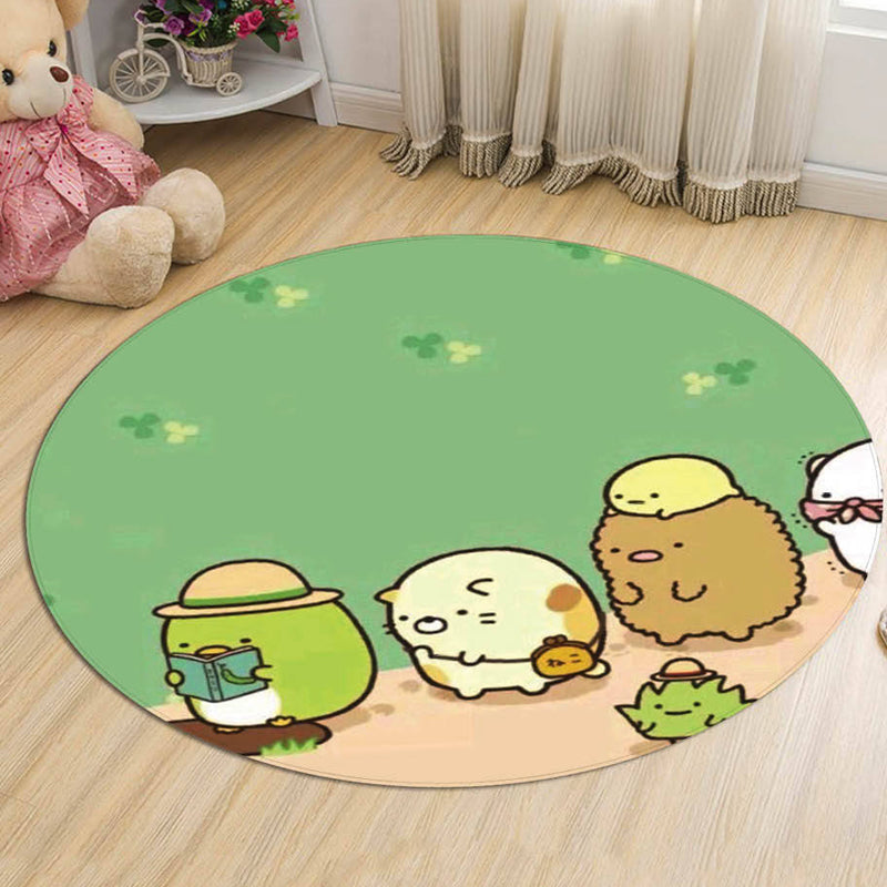 BowLift | Green and Blue Children's Rug Polyester Cartoon Character Pattern Rug Pet Friendly Washable Non-Slip Back Carpet for Decoration