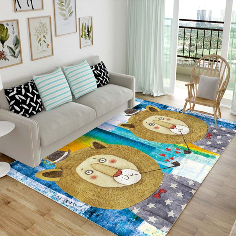 BowLift | Children's animal pattern rug black and blue acrylic rug washable pet-friendly non-slip rug for the children's room