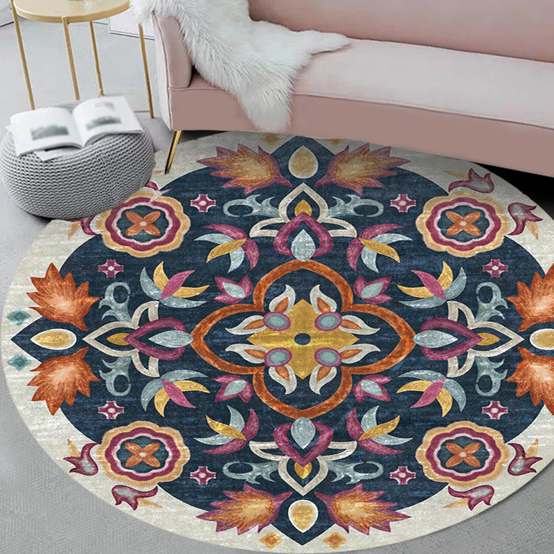 BowLift | Unique Flower Pattern Rug Colorful Moroccan Rug Polyester Pet Friendly Non-Slip Back Washable Rug for the Living Room