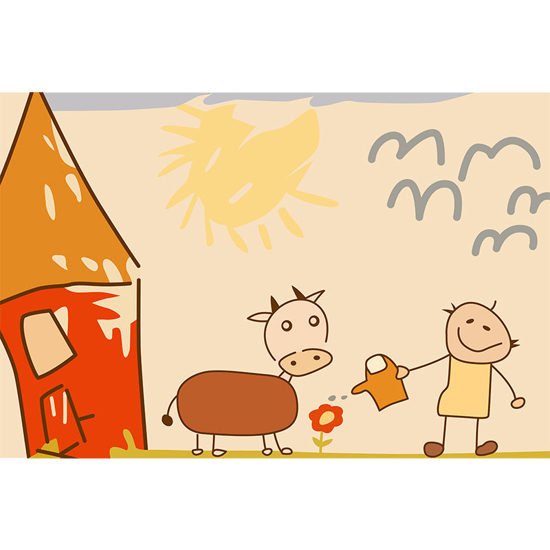 BowLift | Cute Painting Pattern Rug Orange Kids Rug Polyester Pet Friendly Washable Area Rug for Kids Room