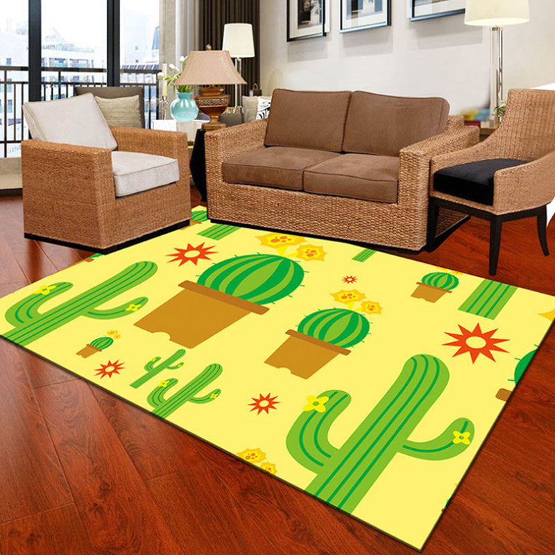 BowLift | Children Cactus Pattern Rug Black and Green Polyester Rug Washable Pet-Friendly Non-Slip Area Rug for the Children's Room