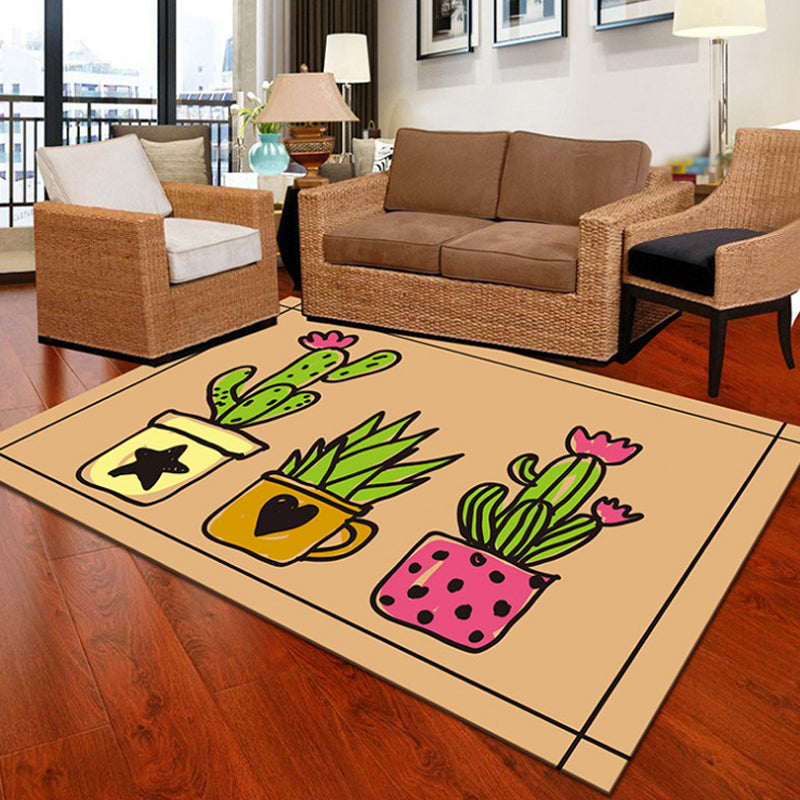 BowLift | Children Cactus Pattern Rug Black and Green Polyester Rug Washable Pet-Friendly Non-Slip Area Rug for the Children's Room