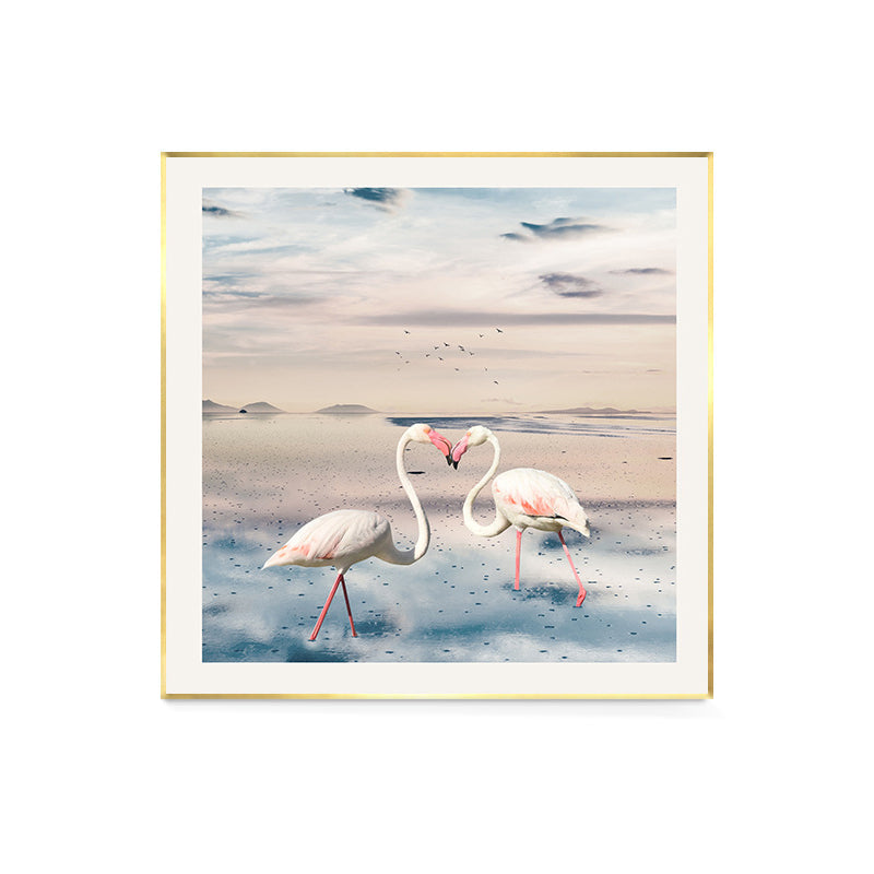 BowLift | Lake and Flamingo Painting Tropical Style Canvas Wall Print, Multiple Sizes