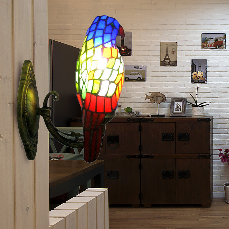 BowLift | 1 Head Parrot Wall Lamp Lodge Style Stained Glass Wall Light made of Brass for the Living Room