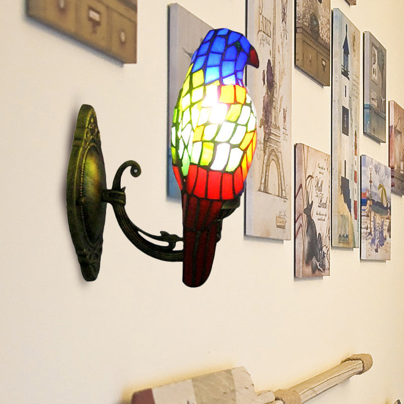 BowLift | 1 Head Parrot Wall Lamp Lodge Style Stained Glass Wall Light made of Brass for the Living Room