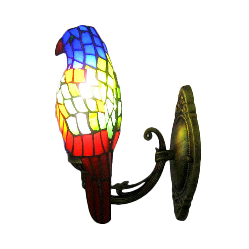BowLift | 1 Head Parrot Wall Lamp Lodge Style Stained Glass Wall Light made of Brass for the Living Room