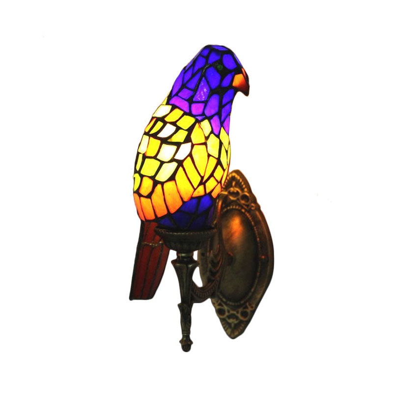BowLift | 1 Head Parrot Wall Lamp Lodge Style Stained Glass Wall Light made of Brass for the Living Room