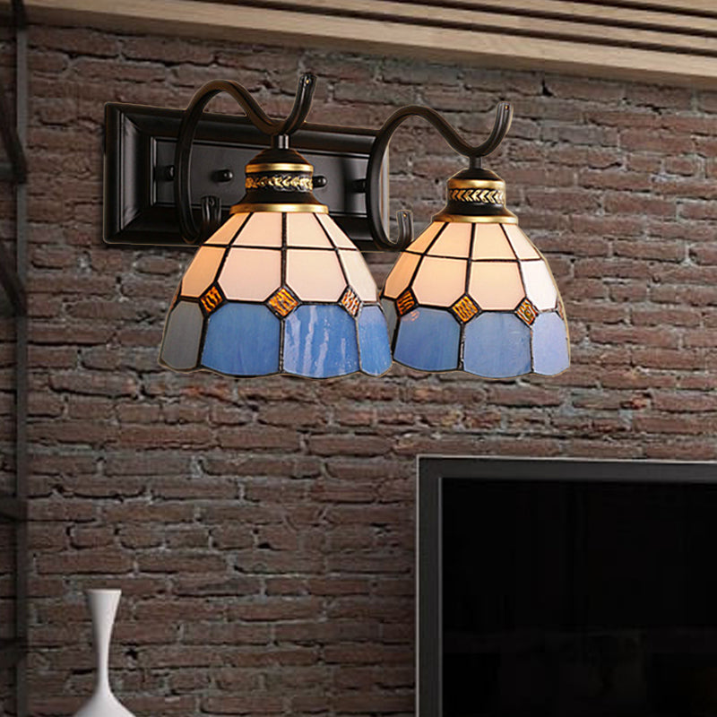 BowLift | 2 Lights Arched Wall Lamp Mediterranean Stained Glass Vanity Light in White/Black for the Bathroom