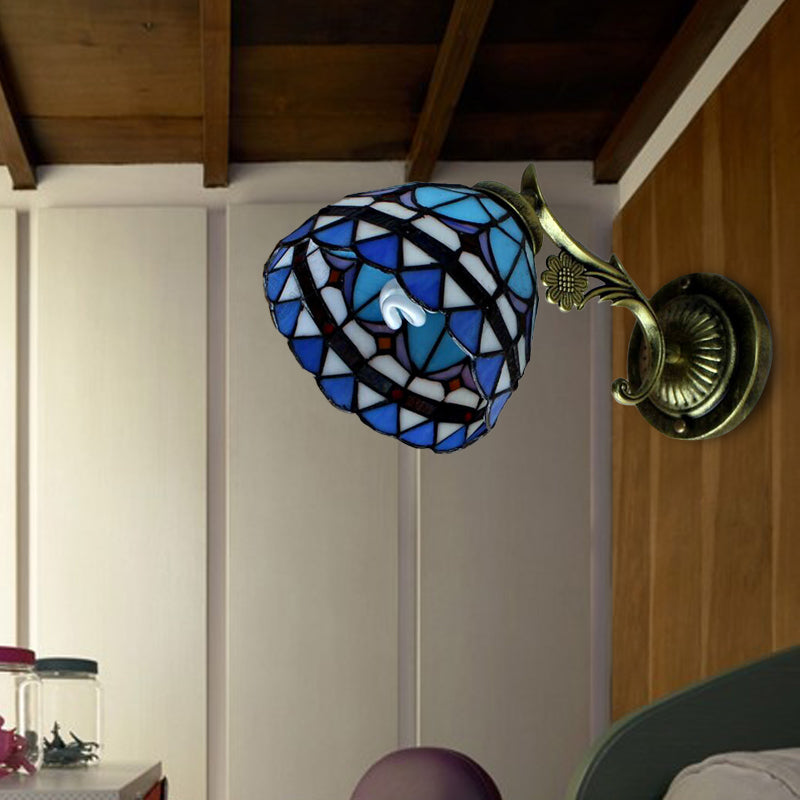 BowLift | 1 Light Shell Wall Light Baroque Style Stained Glass Wall Mount Light in Blue for Hallway